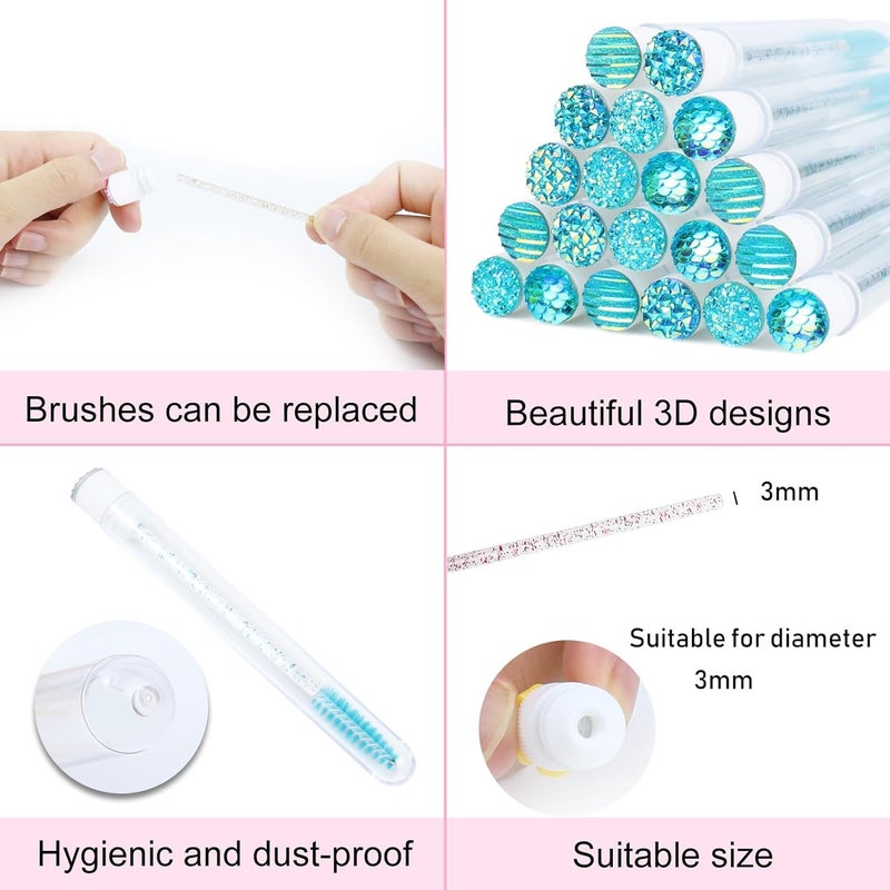 SenRocc 20 Sets Mascara Wand Tube Diamond Eyelash Spoolies Babyblue Mascara Brushes Lash Brush Makeup Tool Applicator Eyelash Brush Tubes Makeup Brush (4C-Babyblue) - Image 2